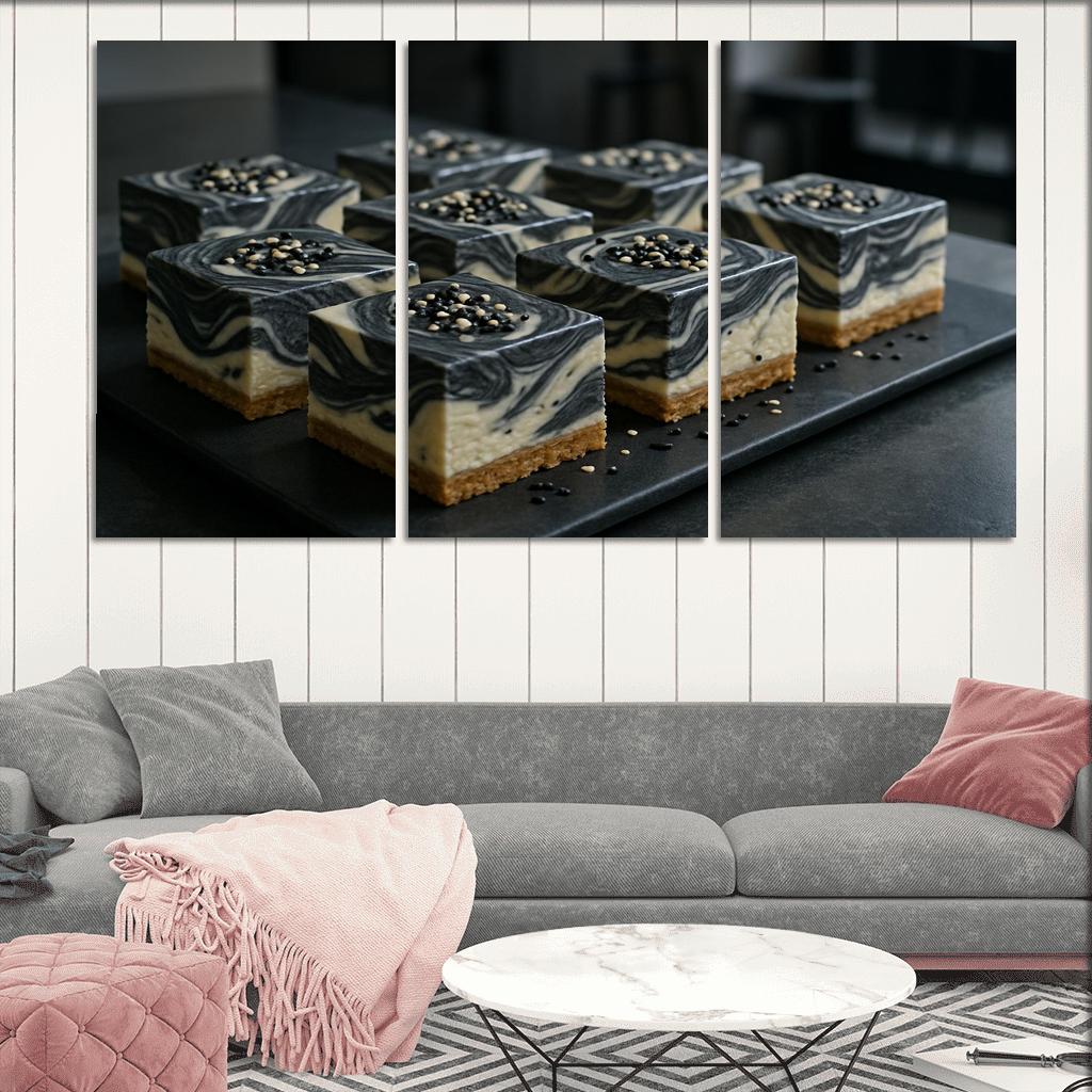 Charcoal Sesame Swirl Cheesecake Squares abstract paintings frame