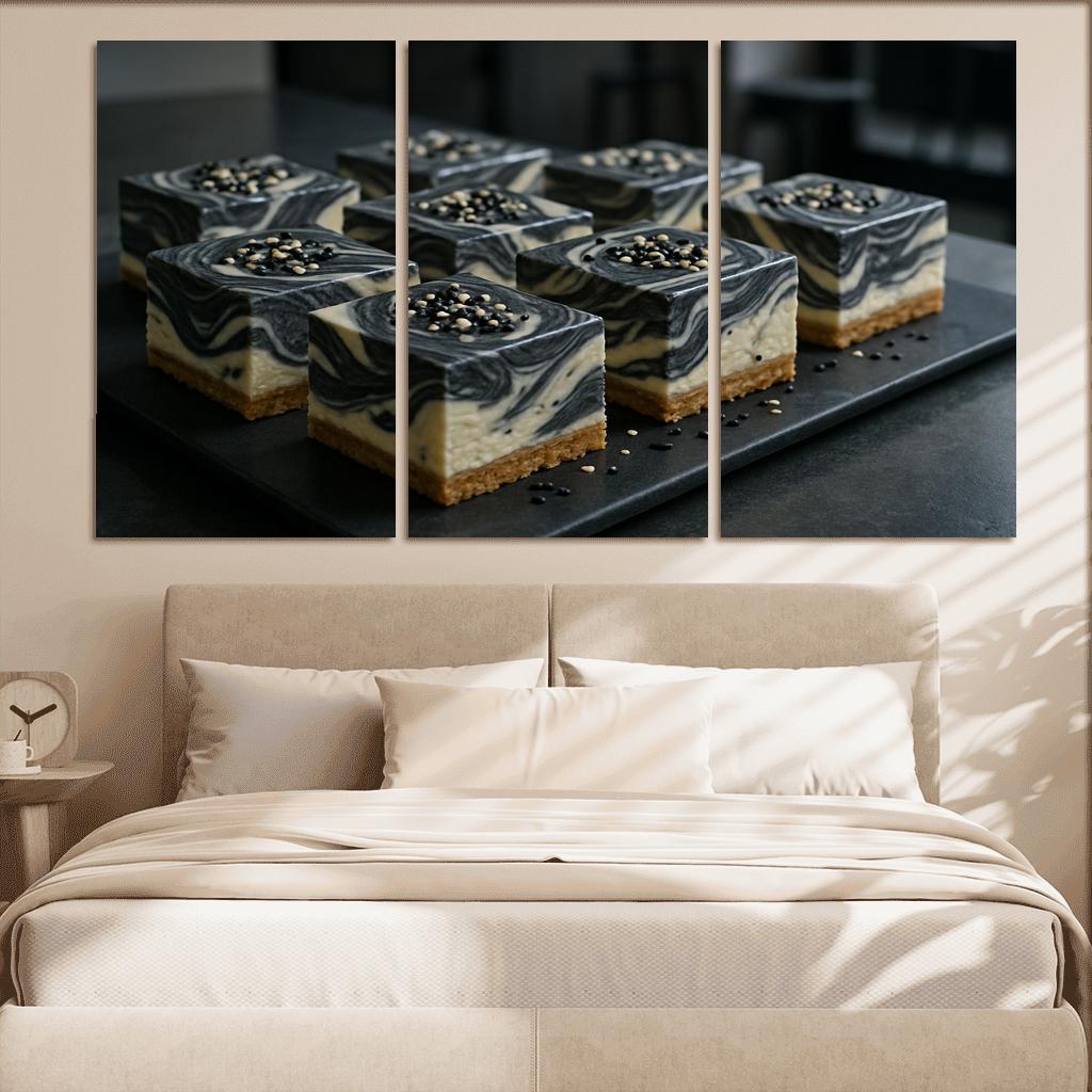 Charcoal Sesame Swirl Cheesecake Squares abstract paintings frame