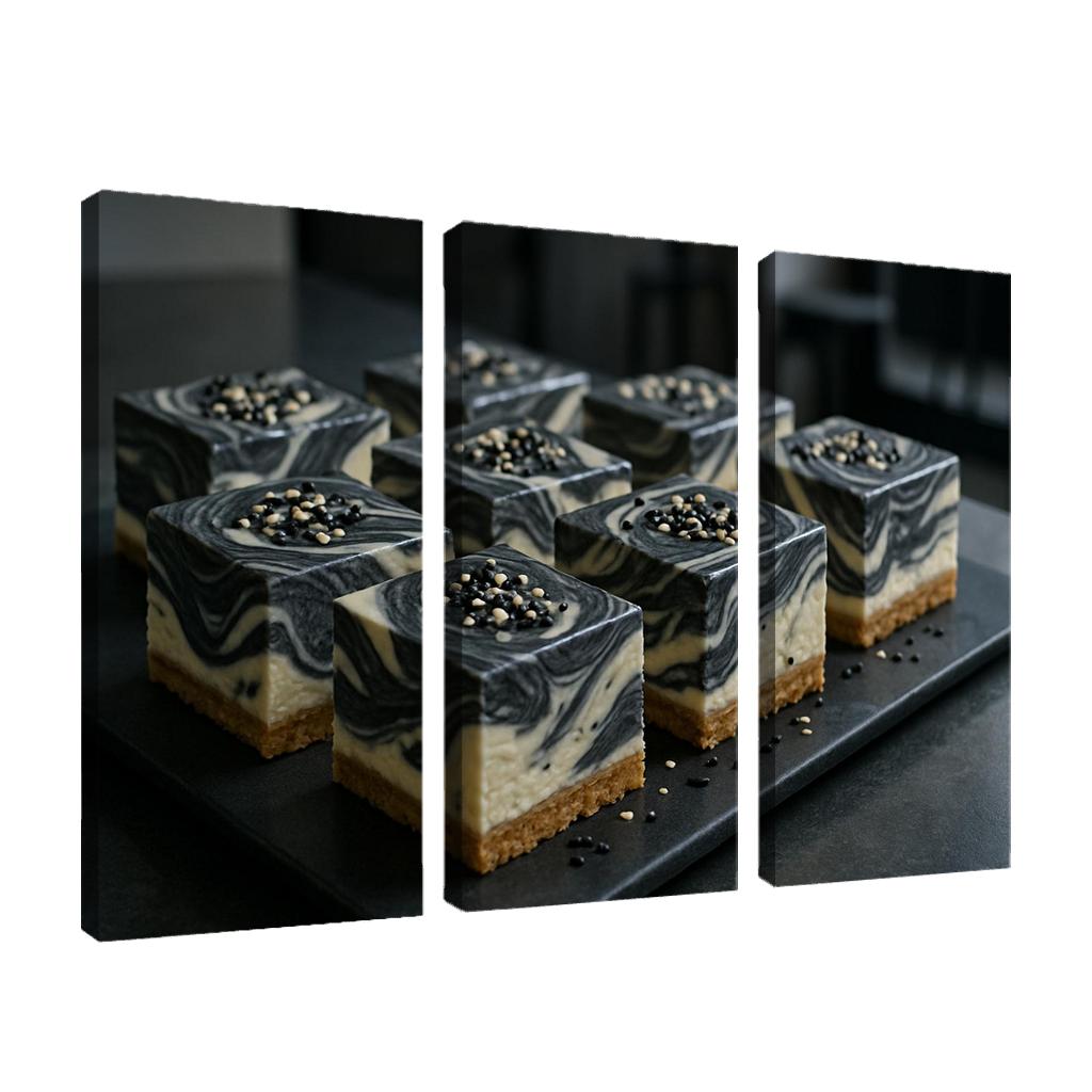 Charcoal Sesame Swirl Cheesecake Squares abstract paintings frame