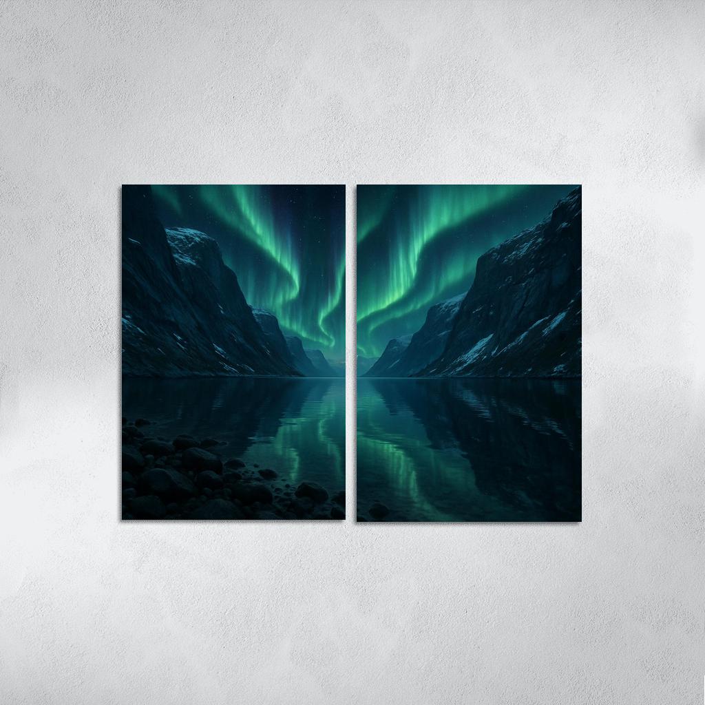 Aurora Reflection Over Crystal Fjord oil paintings frame