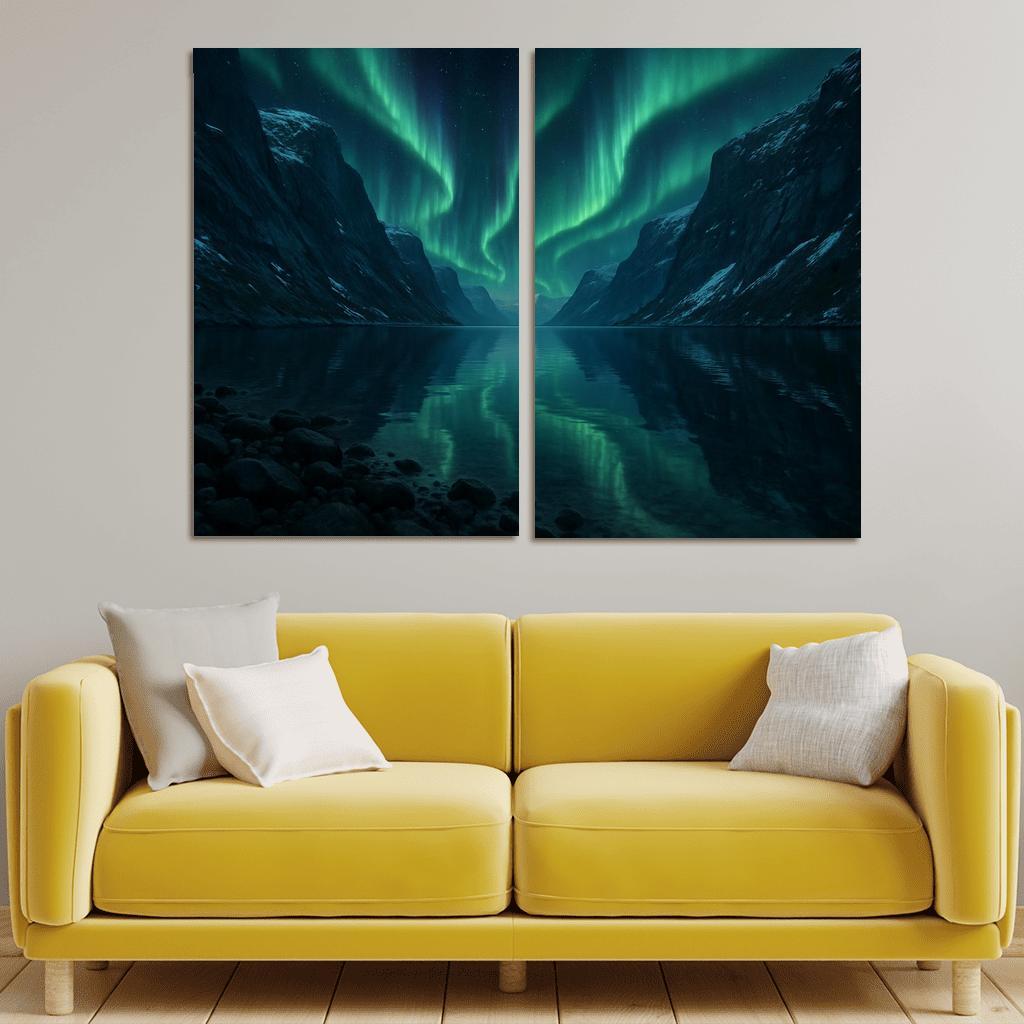 Aurora Reflection Over Crystal Fjord oil paintings frame