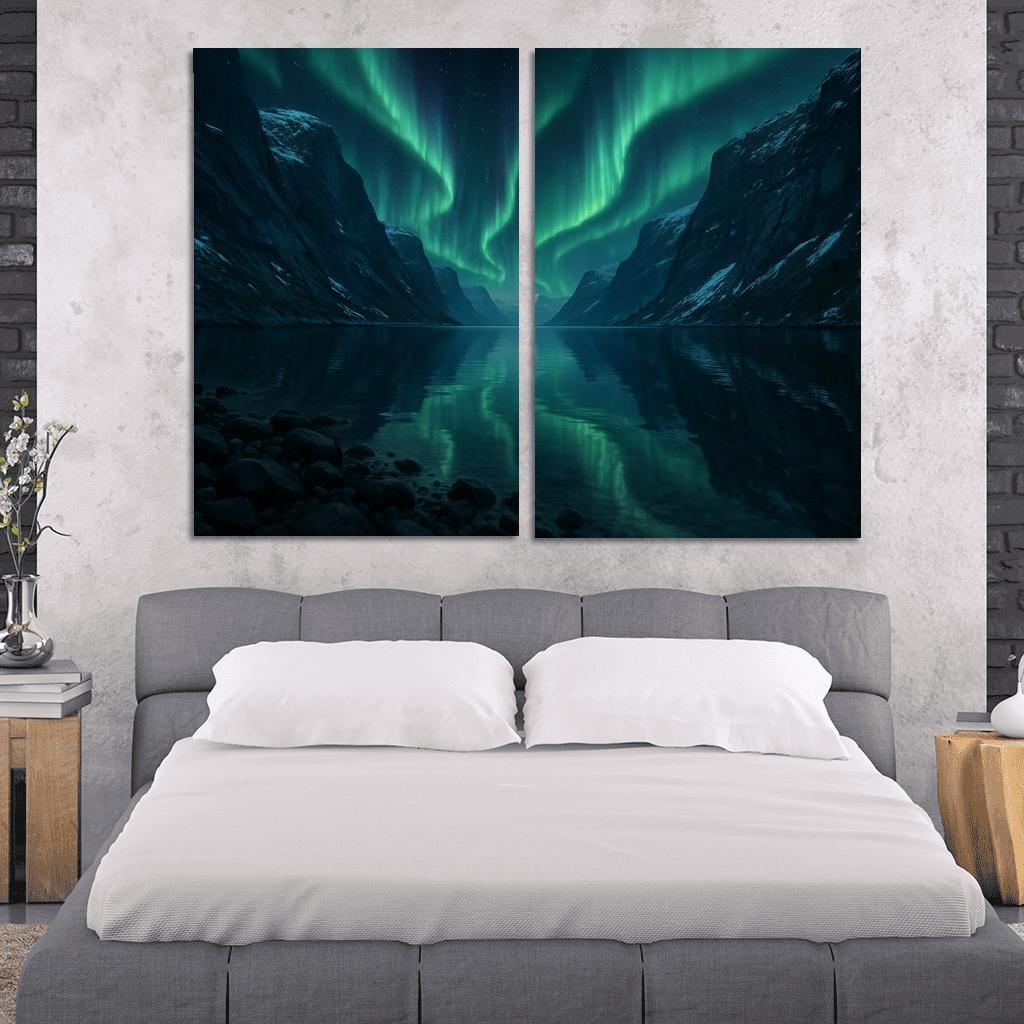 Aurora Reflection Over Crystal Fjord oil paintings frame