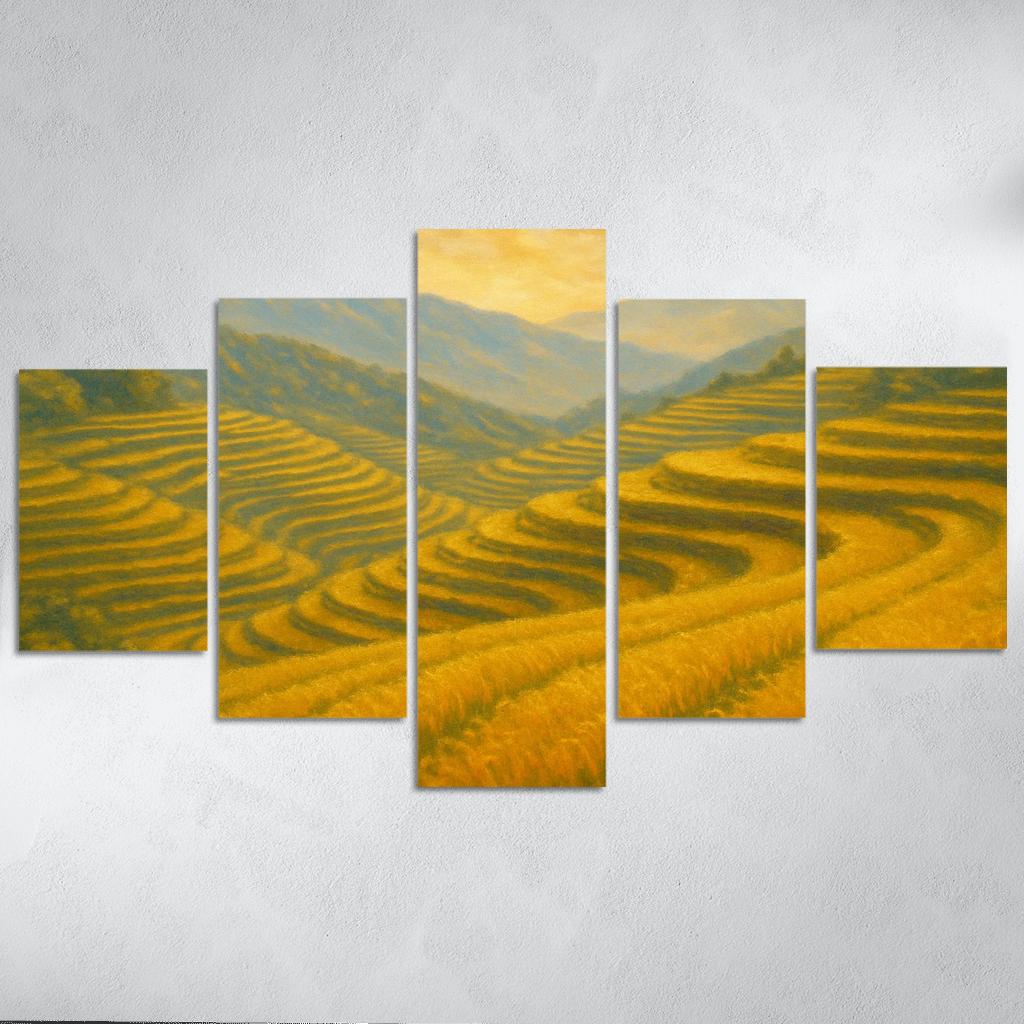 Sunlit Terraces Of The Golden Rice Hills framed paintings