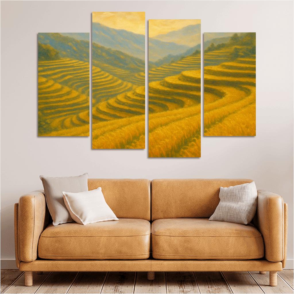 Sunlit Terraces Of The Golden Rice Hills framed paintings