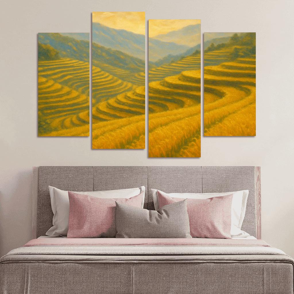 Sunlit Terraces Of The Golden Rice Hills framed paintings