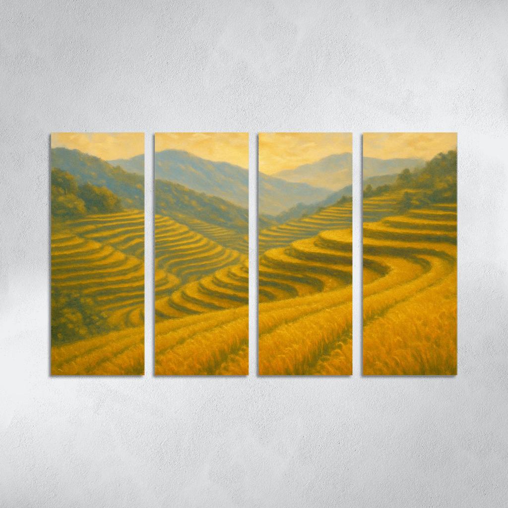 Sunlit Terraces Of The Golden Rice Hills framed paintings
