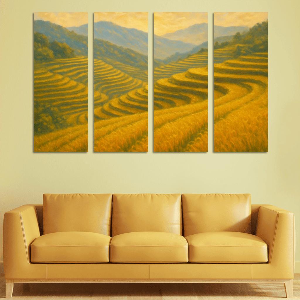 Sunlit Terraces Of The Golden Rice Hills framed paintings