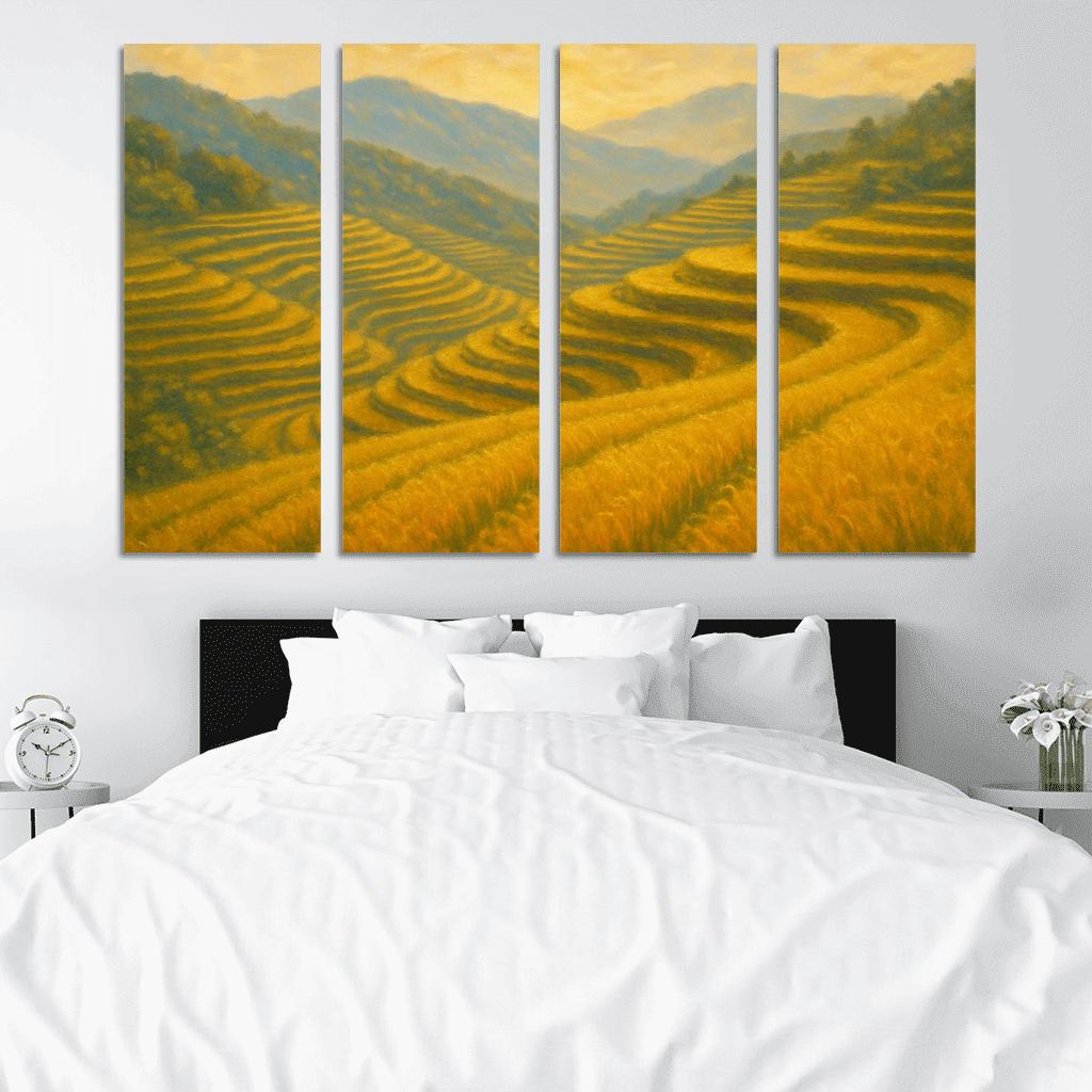 Sunlit Terraces Of The Golden Rice Hills framed paintings