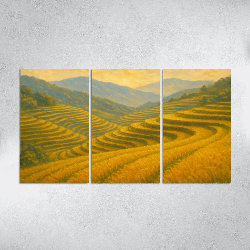 Sunlit Terraces Of The Golden Rice Hills framed paintings