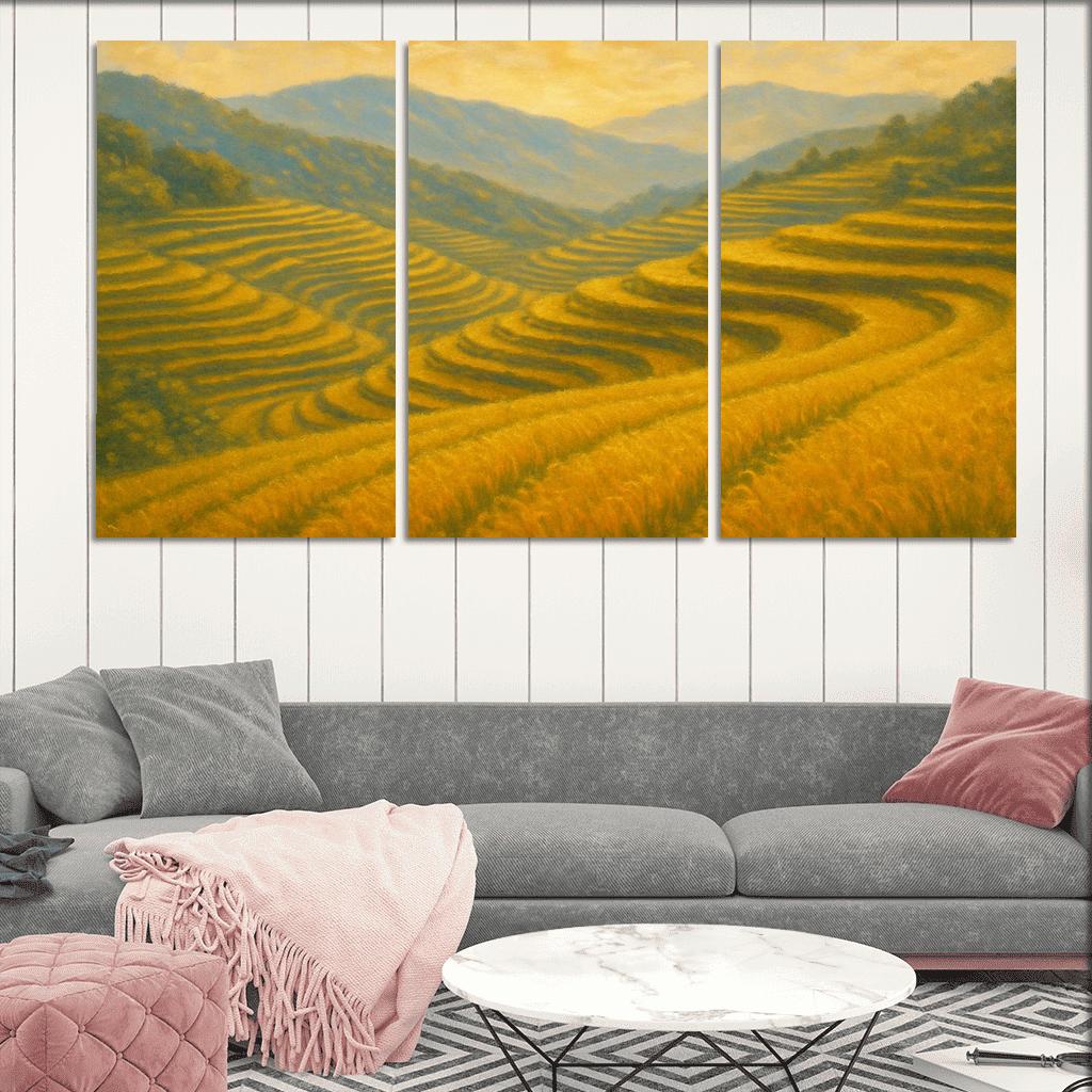 Sunlit Terraces Of The Golden Rice Hills framed paintings