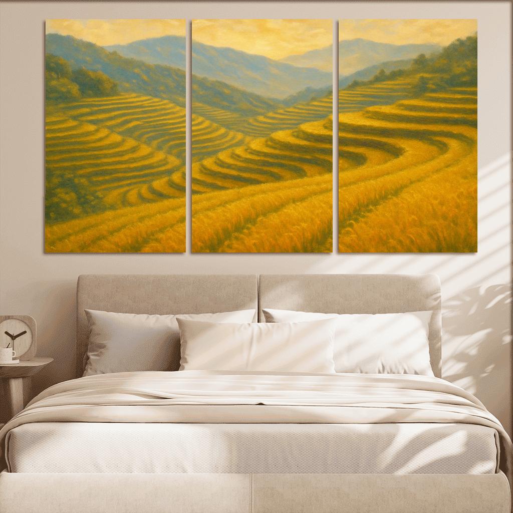 Sunlit Terraces Of The Golden Rice Hills framed paintings