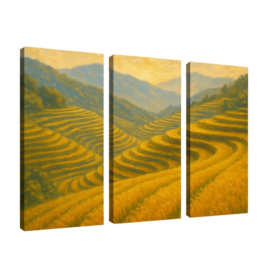 Sunlit Terraces Of The Golden Rice Hills framed paintings
