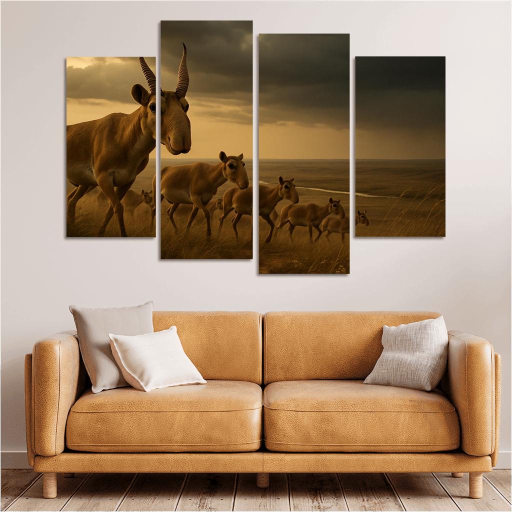 Saiga Antelope On The Wind Swept Steppe multi-panel paintings