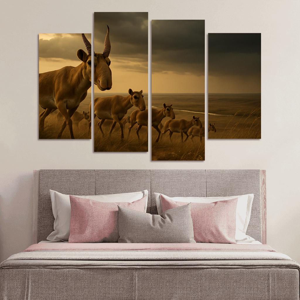 Saiga Antelope On The Wind Swept Steppe multi-panel paintings