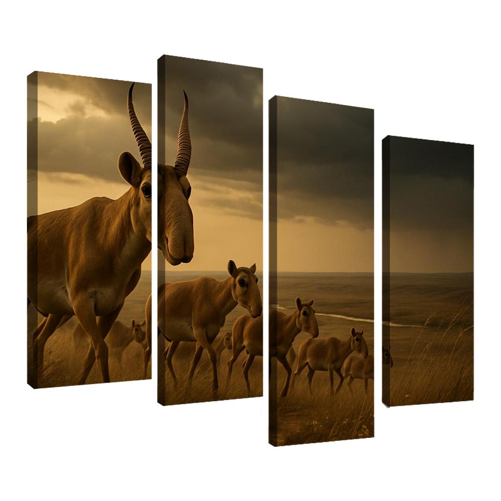 Saiga Antelope On The Wind Swept Steppe multi-panel paintings