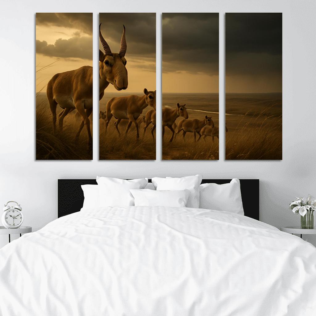 Saiga Antelope On The Wind Swept Steppe multi-panel paintings