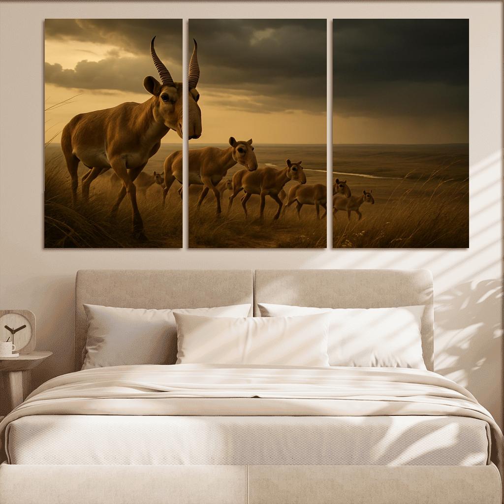 Saiga Antelope On The Wind Swept Steppe multi-panel paintings