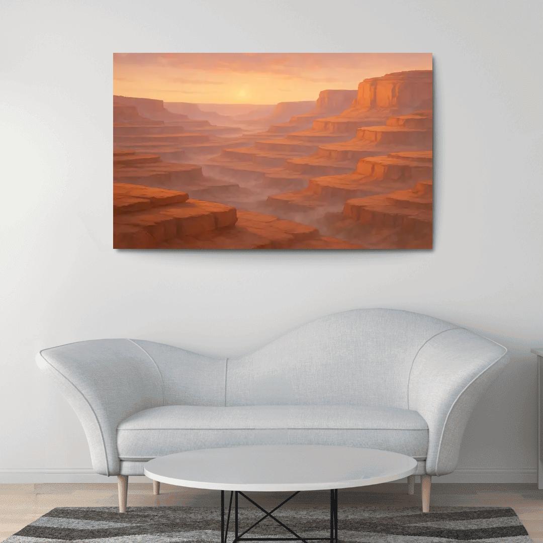 Amber Dawn Above The Terraced Cliffs framed paintings