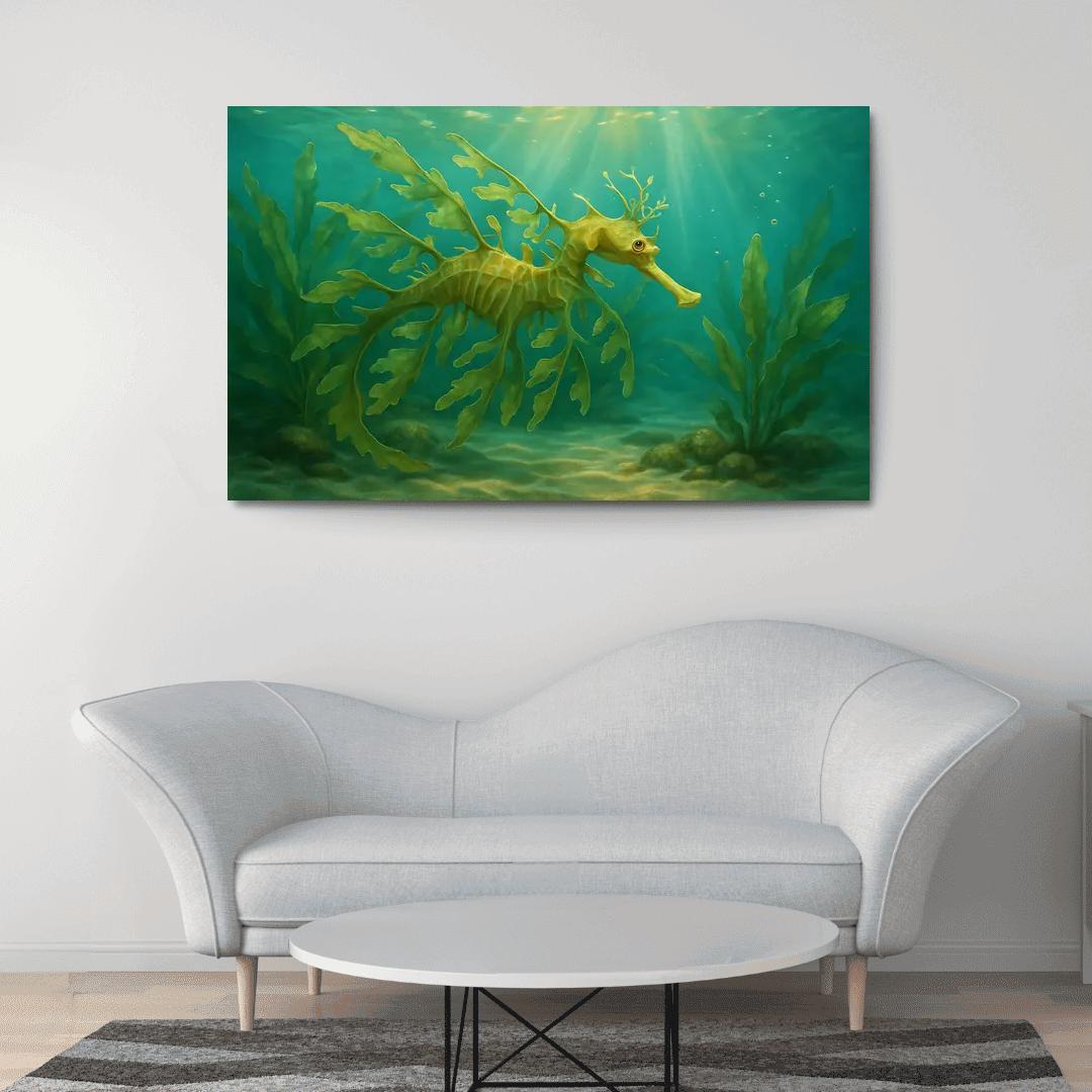 Leafy Sea Dragon Drifting In Kelp Forest Light home decor