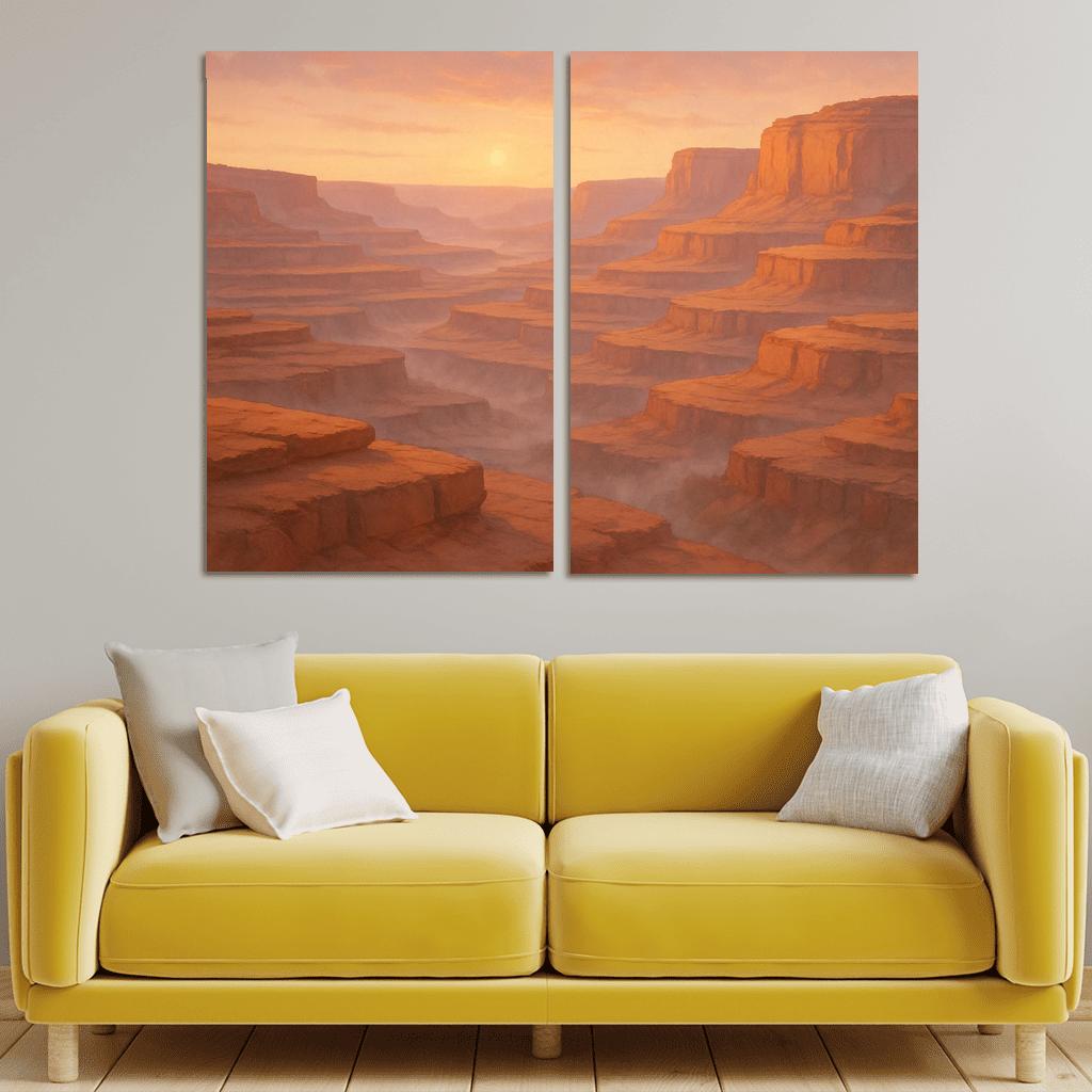 Amber Dawn Above The Terraced Cliffs framed paintings