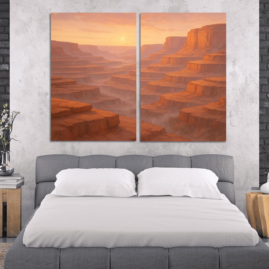 Amber Dawn Above The Terraced Cliffs framed paintings