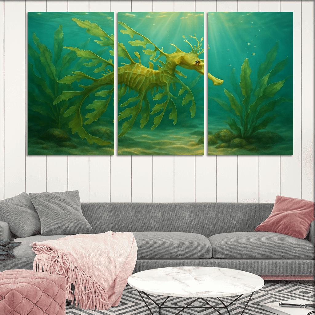 Leafy Sea Dragon Drifting In Kelp Forest Light home decor