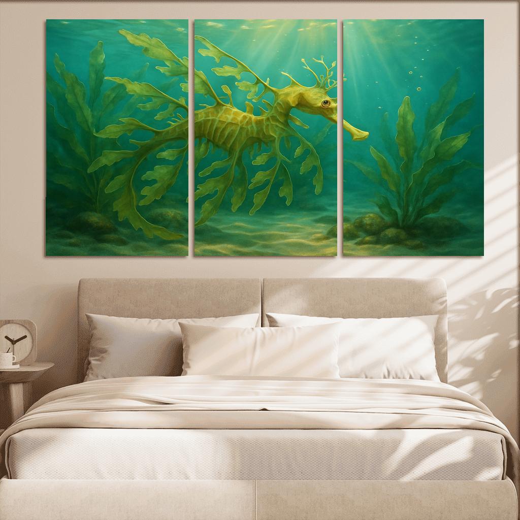 Leafy Sea Dragon Drifting In Kelp Forest Light home decor