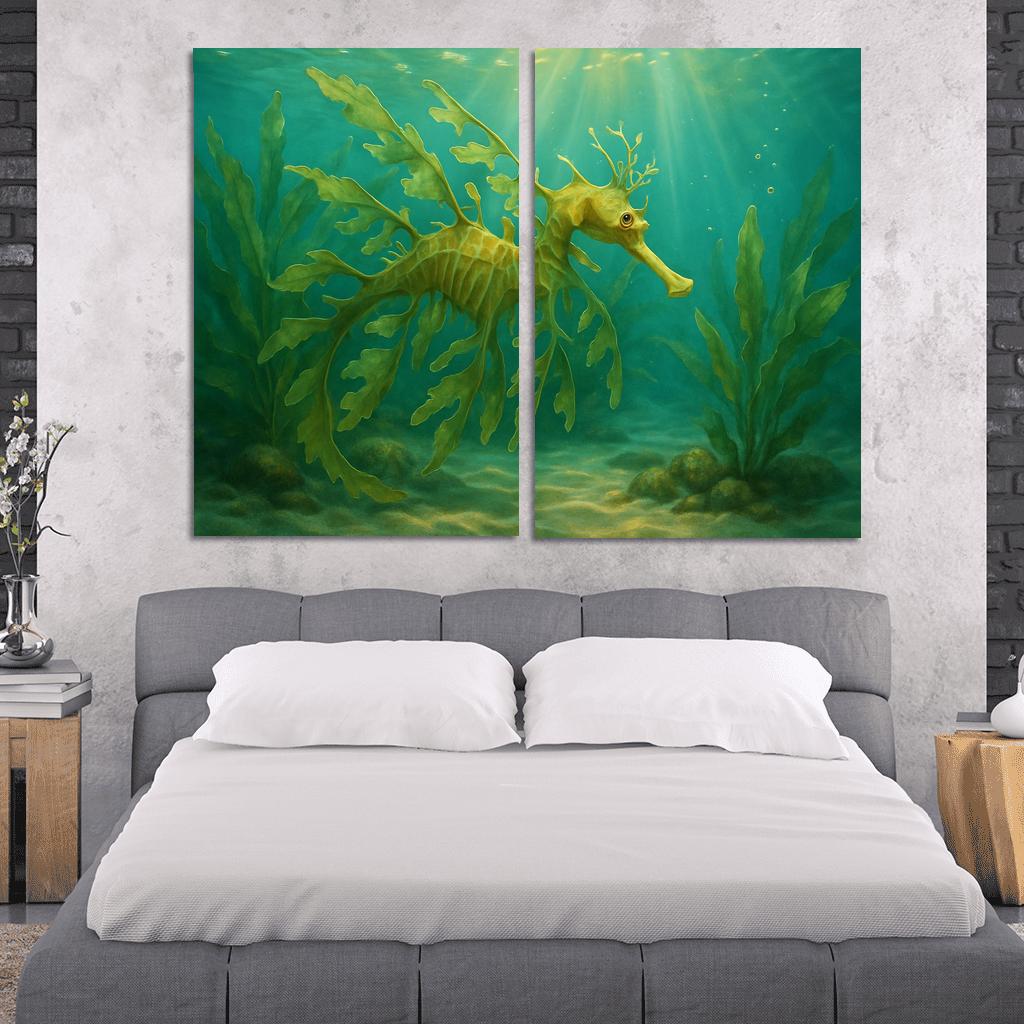 Leafy Sea Dragon Drifting In Kelp Forest Light home decor