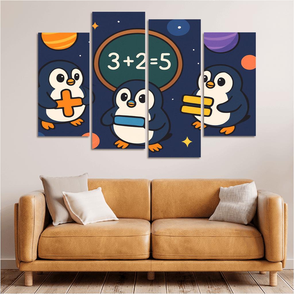Galaxy Math Penguins framed paintings