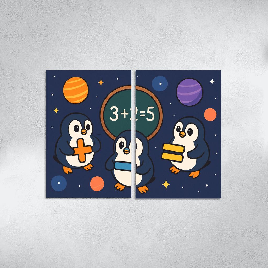 Galaxy Math Penguins framed paintings