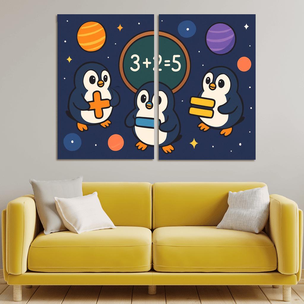 Galaxy Math Penguins framed paintings
