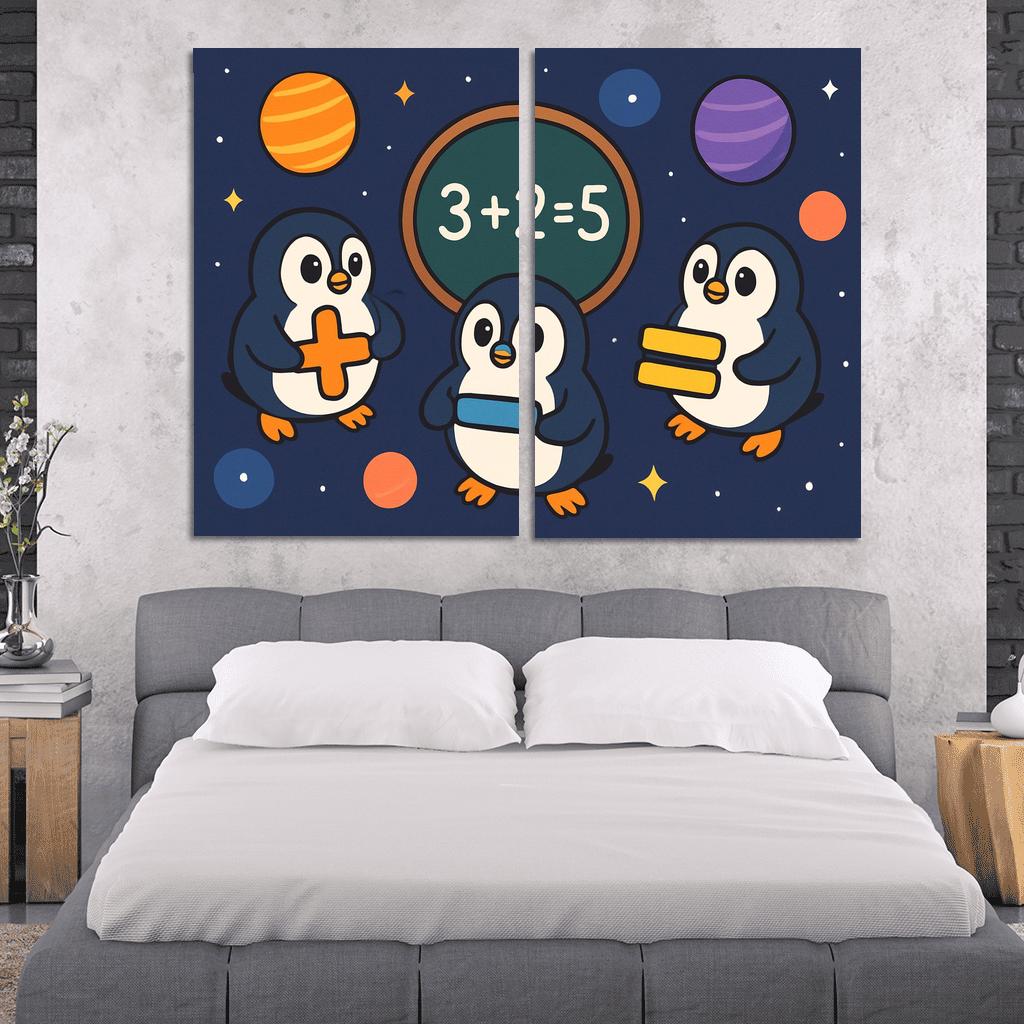 Galaxy Math Penguins framed paintings