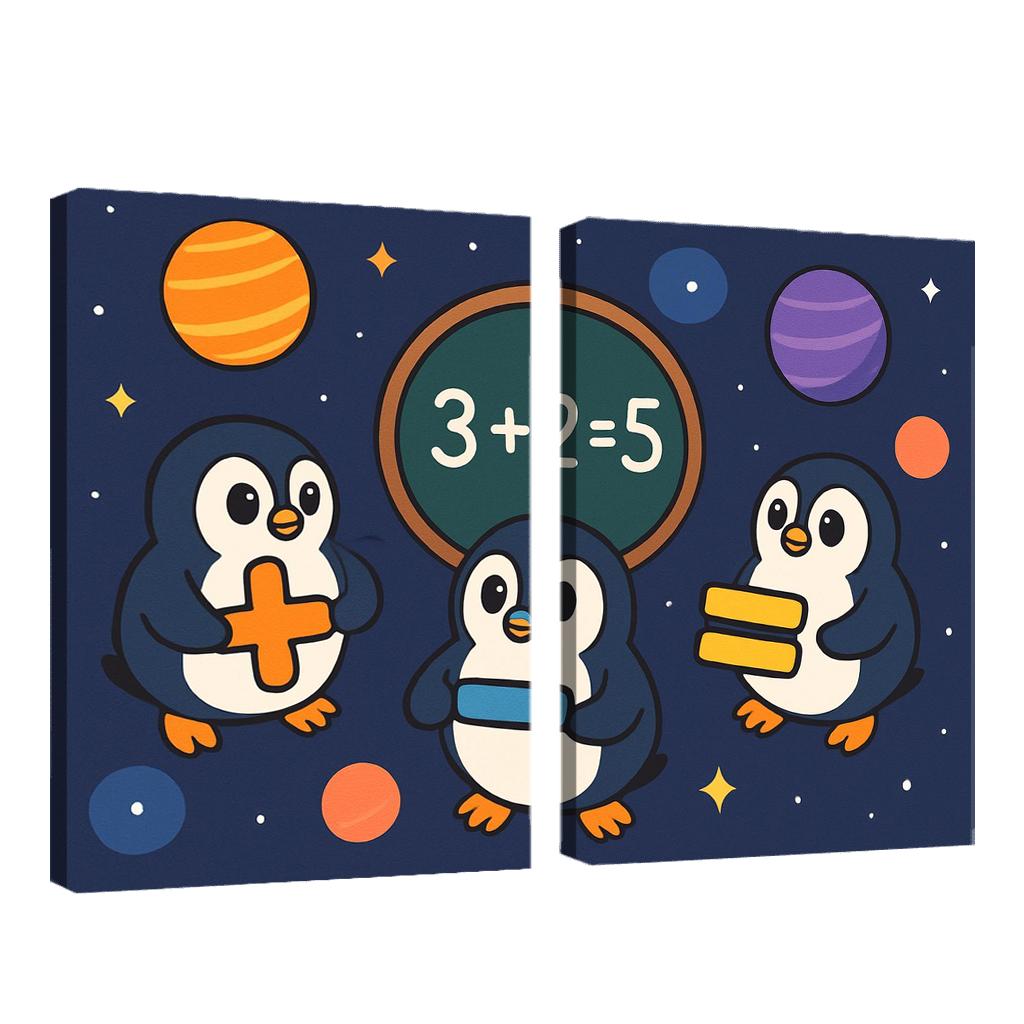 Galaxy Math Penguins framed paintings