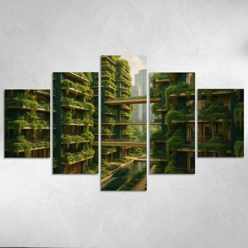 Symbiotic Vertical Forest Courtyards multi-panel paintings