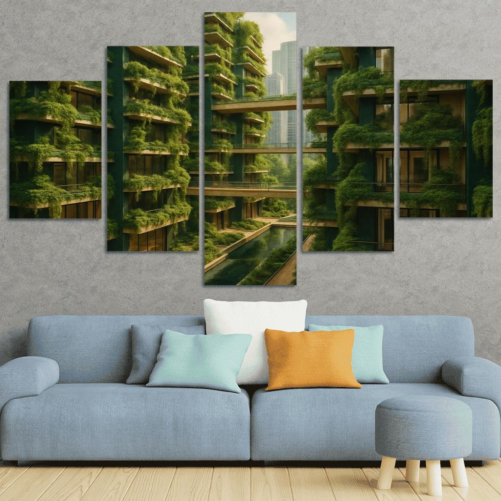 Symbiotic Vertical Forest Courtyards multi-panel paintings
