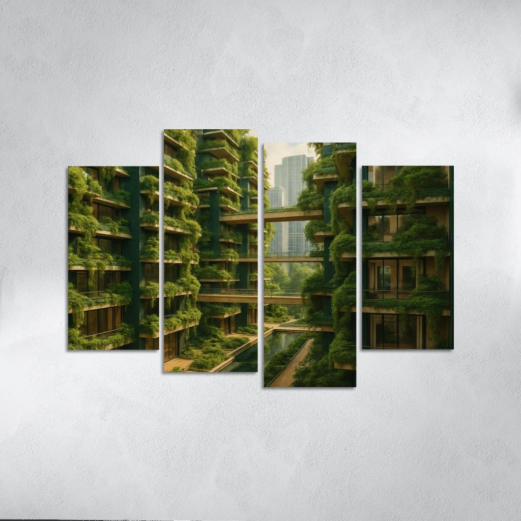 Symbiotic Vertical Forest Courtyards multi-panel paintings