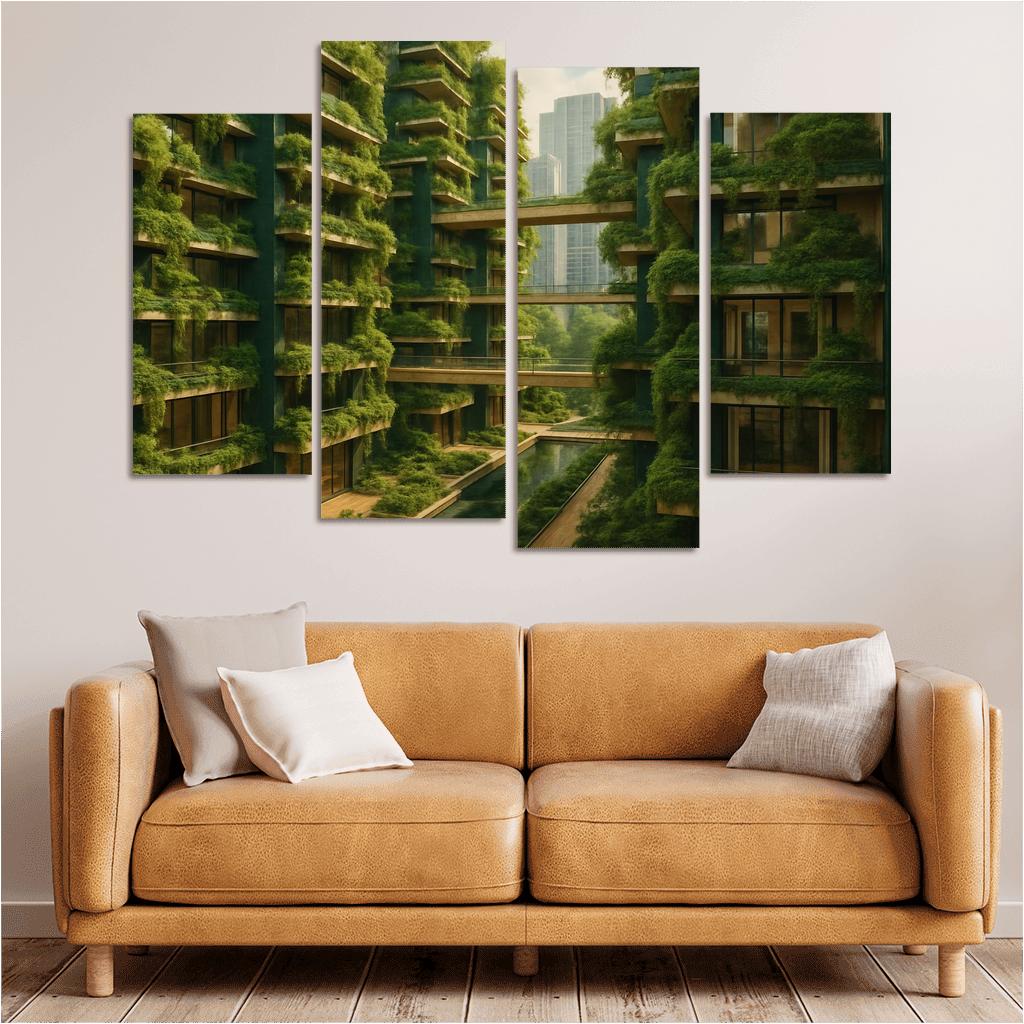 Symbiotic Vertical Forest Courtyards multi-panel paintings