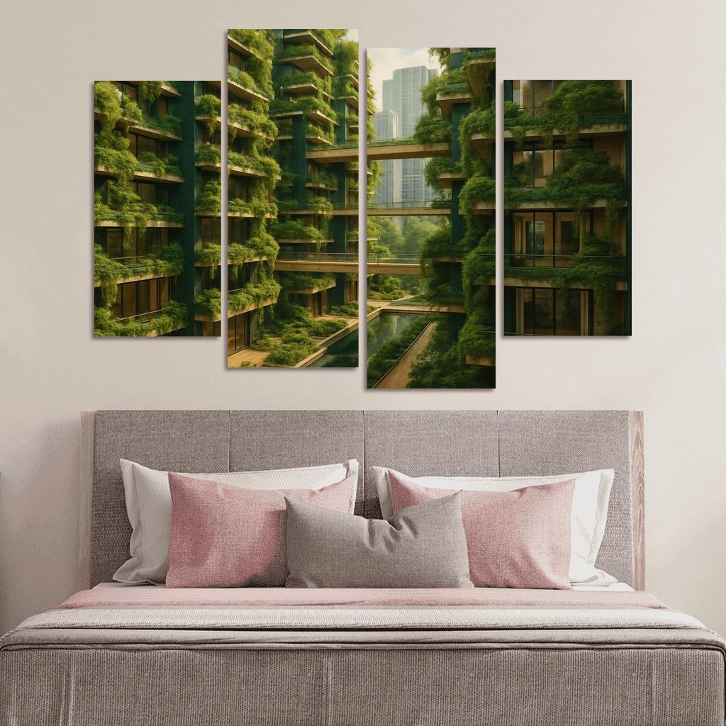 Symbiotic Vertical Forest Courtyards multi-panel paintings