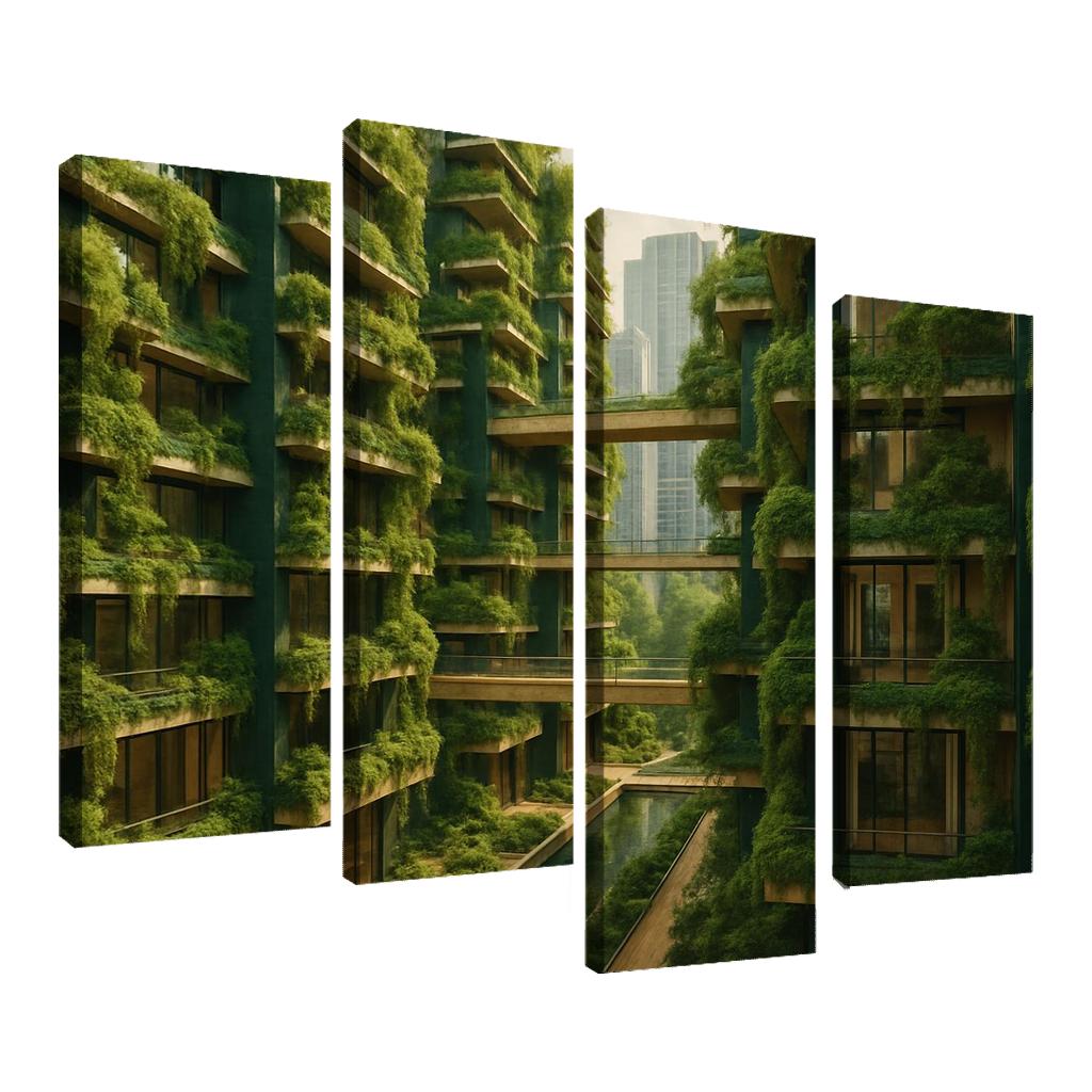 Symbiotic Vertical Forest Courtyards multi-panel paintings