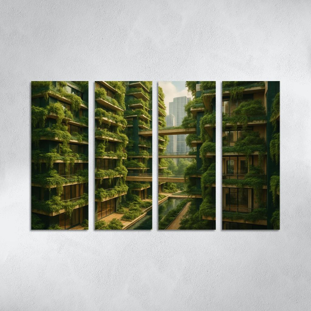 Symbiotic Vertical Forest Courtyards multi-panel paintings