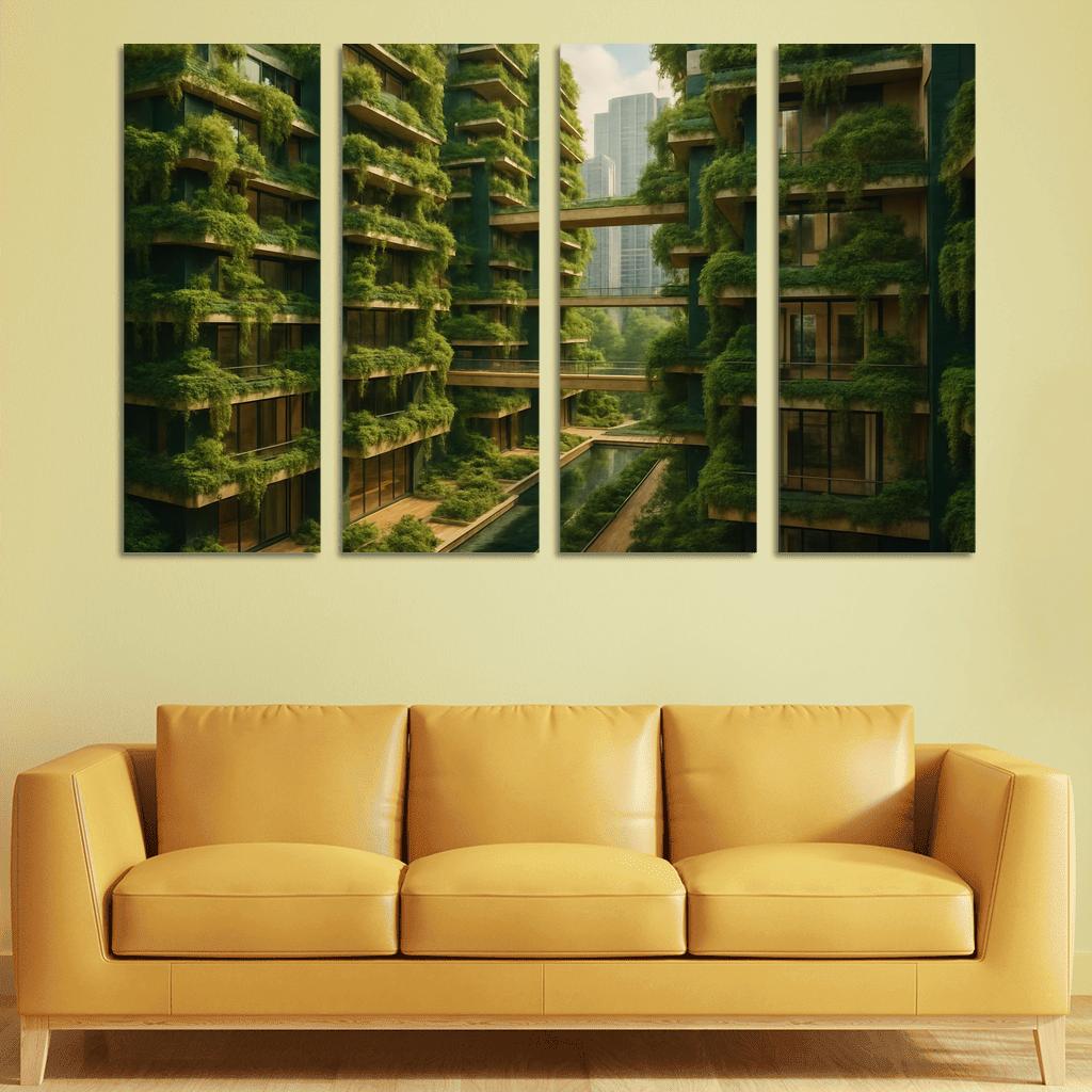 Symbiotic Vertical Forest Courtyards multi-panel paintings