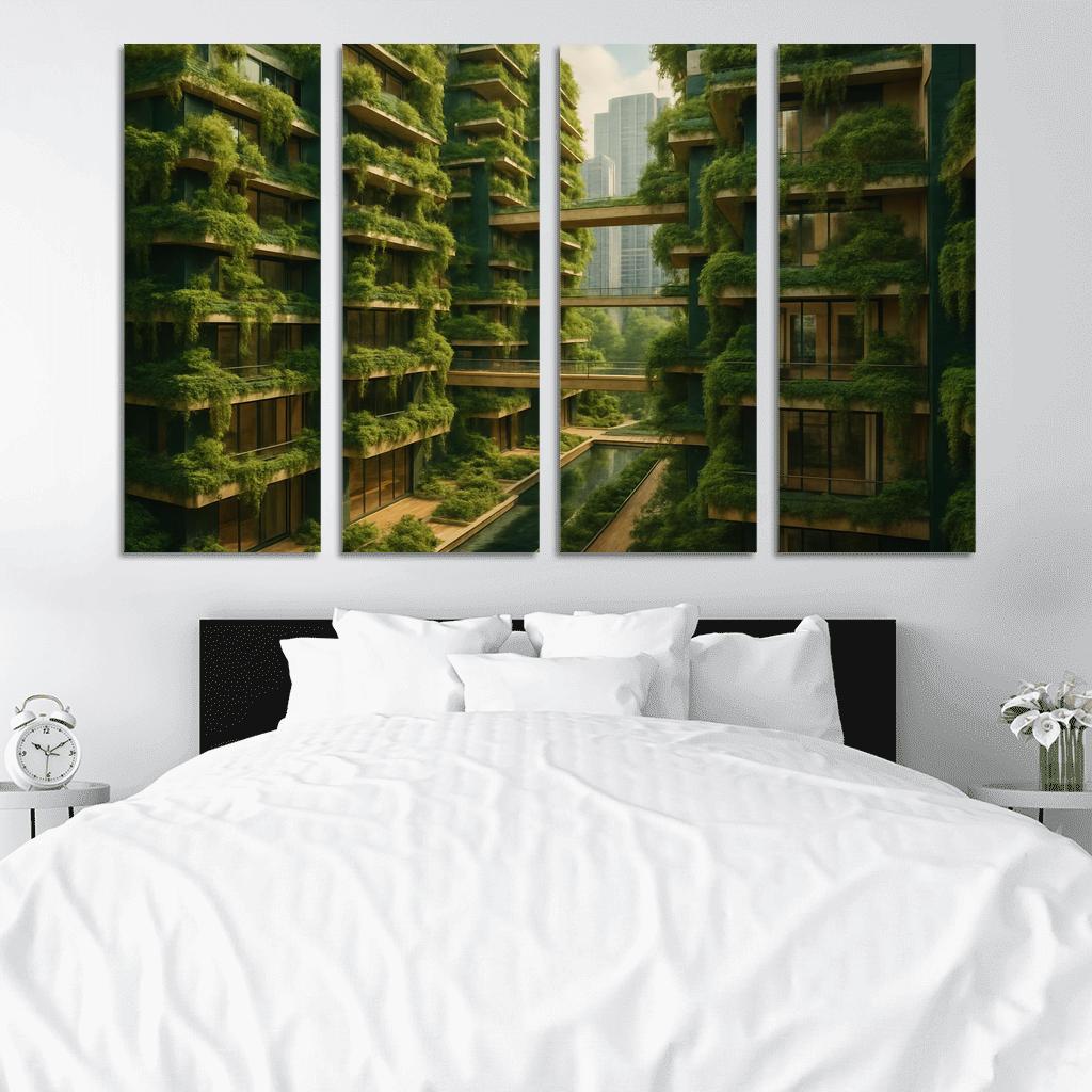 Symbiotic Vertical Forest Courtyards multi-panel paintings