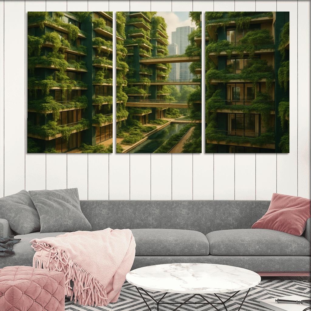 Symbiotic Vertical Forest Courtyards multi-panel paintings