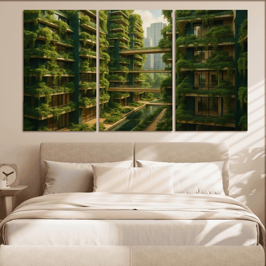 Symbiotic Vertical Forest Courtyards multi-panel paintings