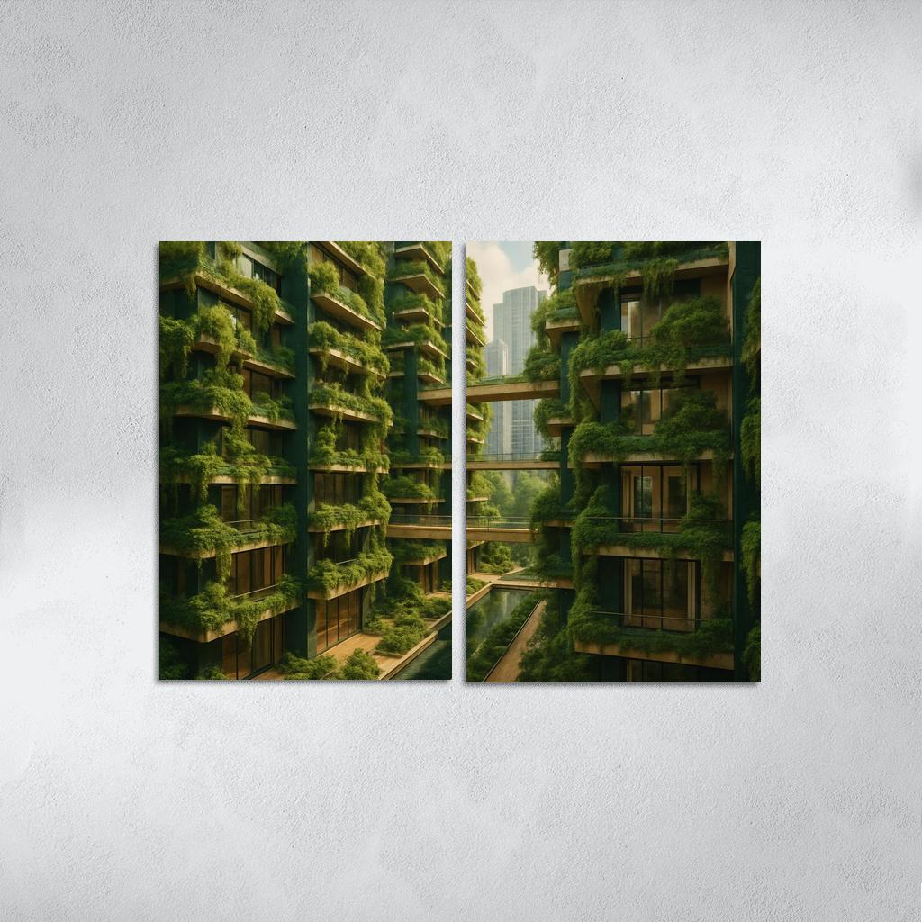 Symbiotic Vertical Forest Courtyards multi-panel paintings