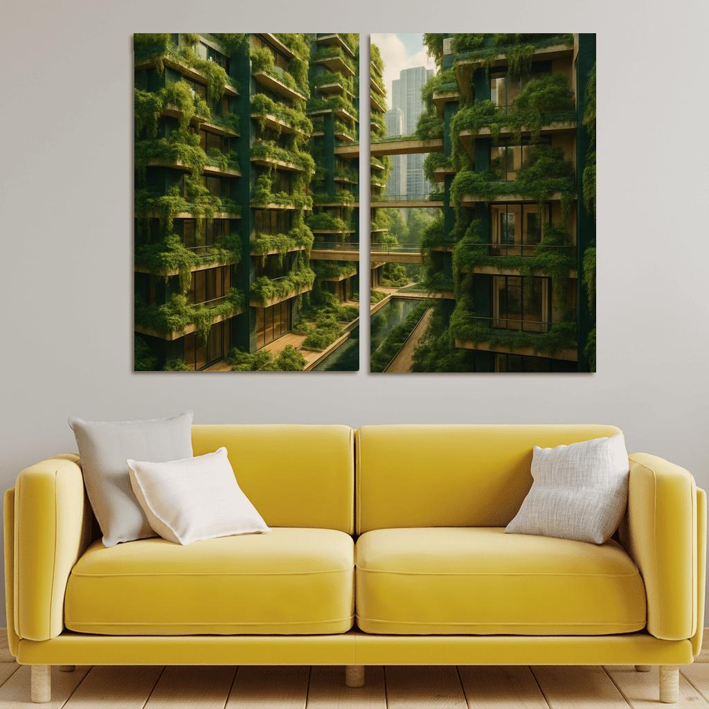 Symbiotic Vertical Forest Courtyards multi-panel paintings