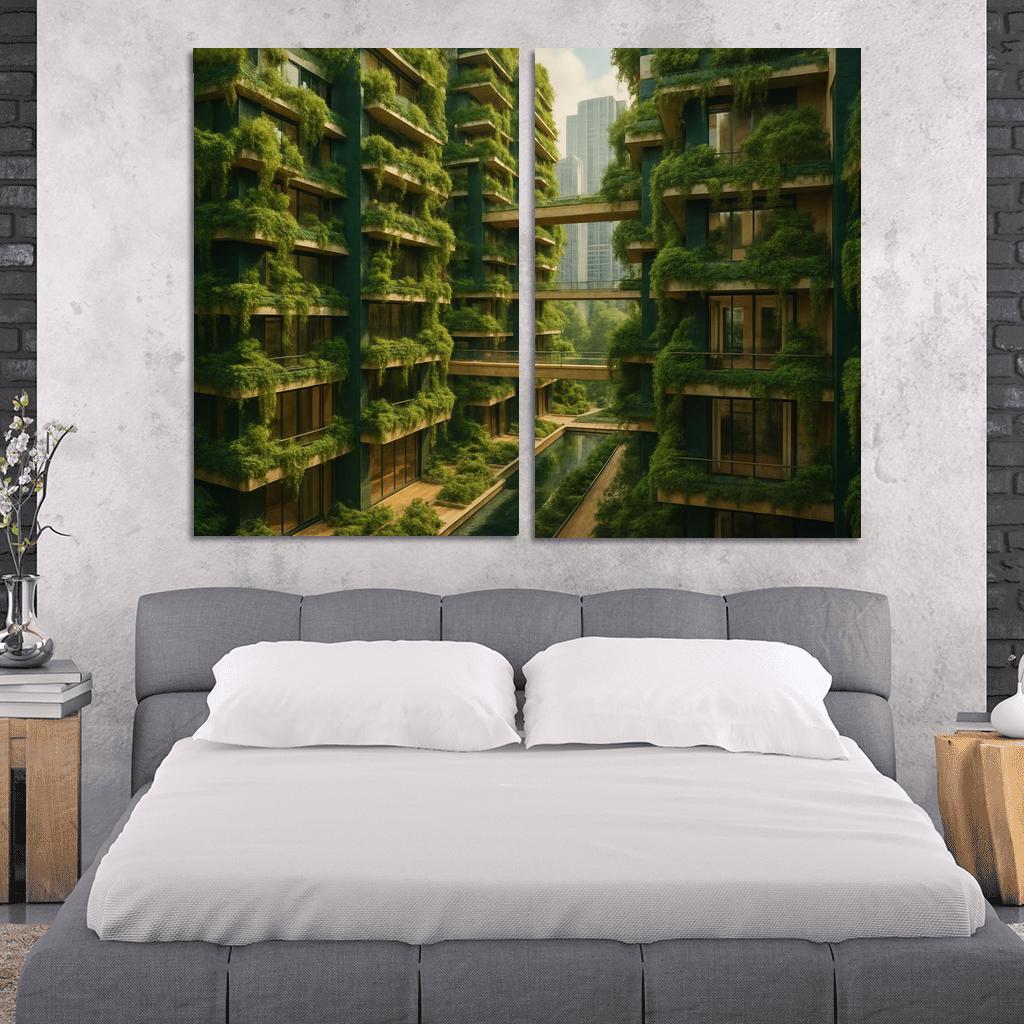 Symbiotic Vertical Forest Courtyards multi-panel paintings