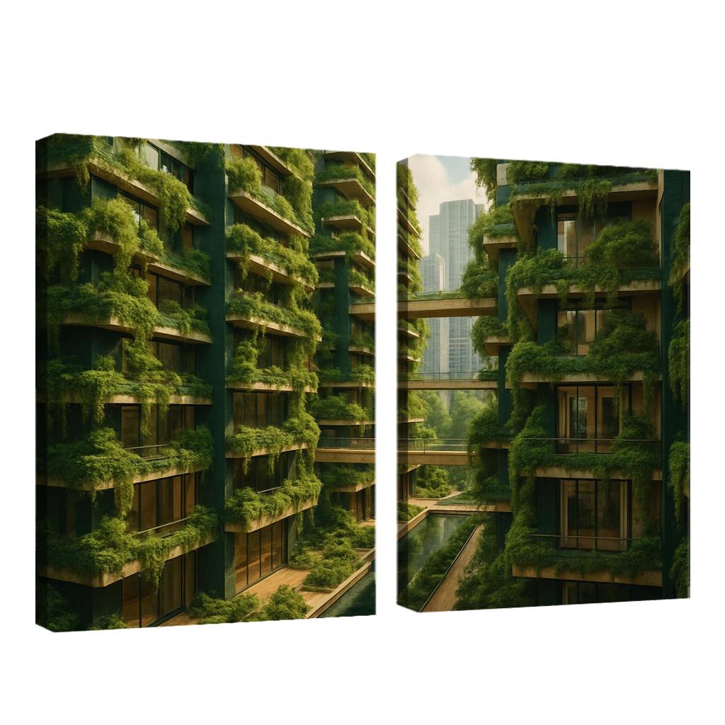 Symbiotic Vertical Forest Courtyards multi-panel paintings