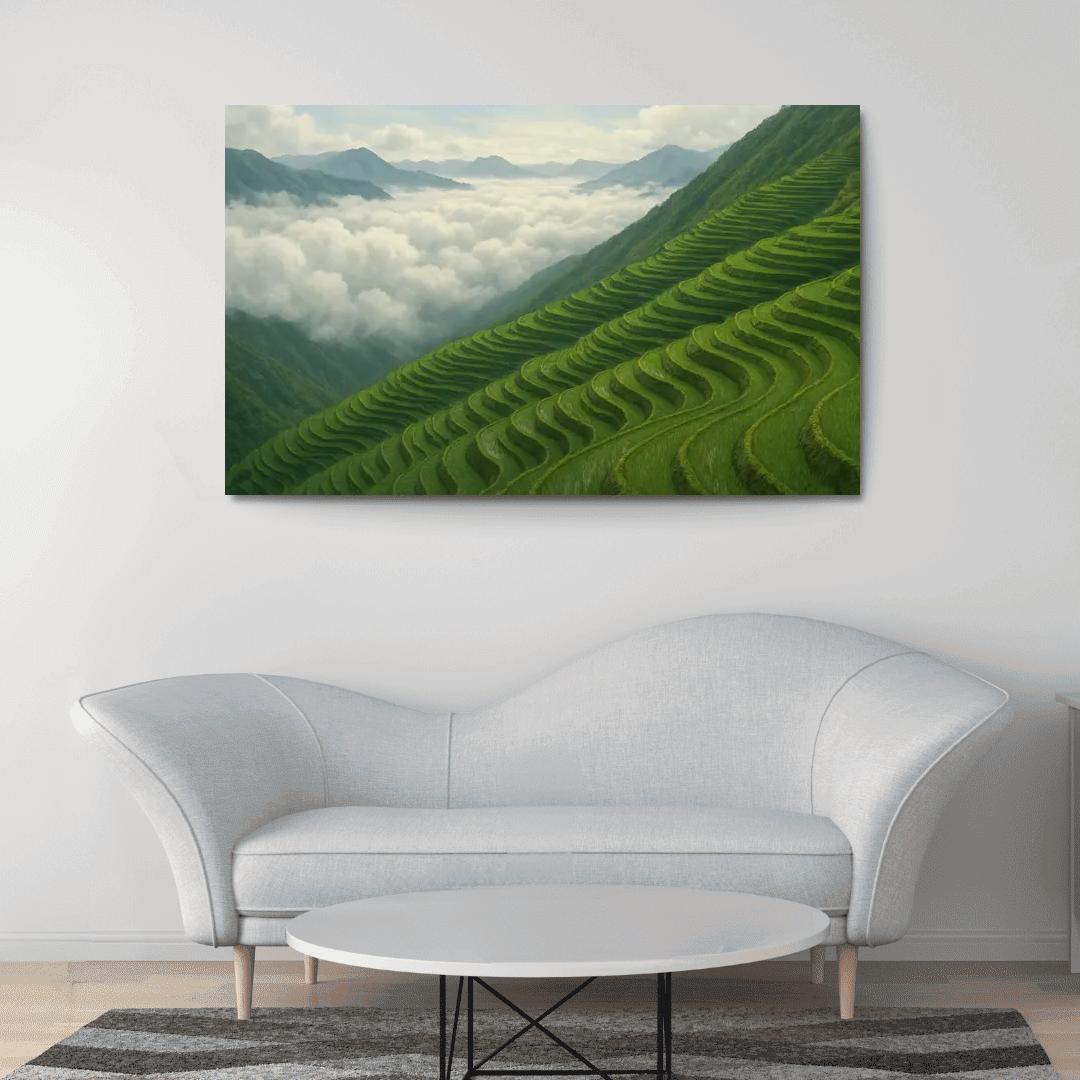 Emerald Terraces Above The Cloud Sea oil paintings frame