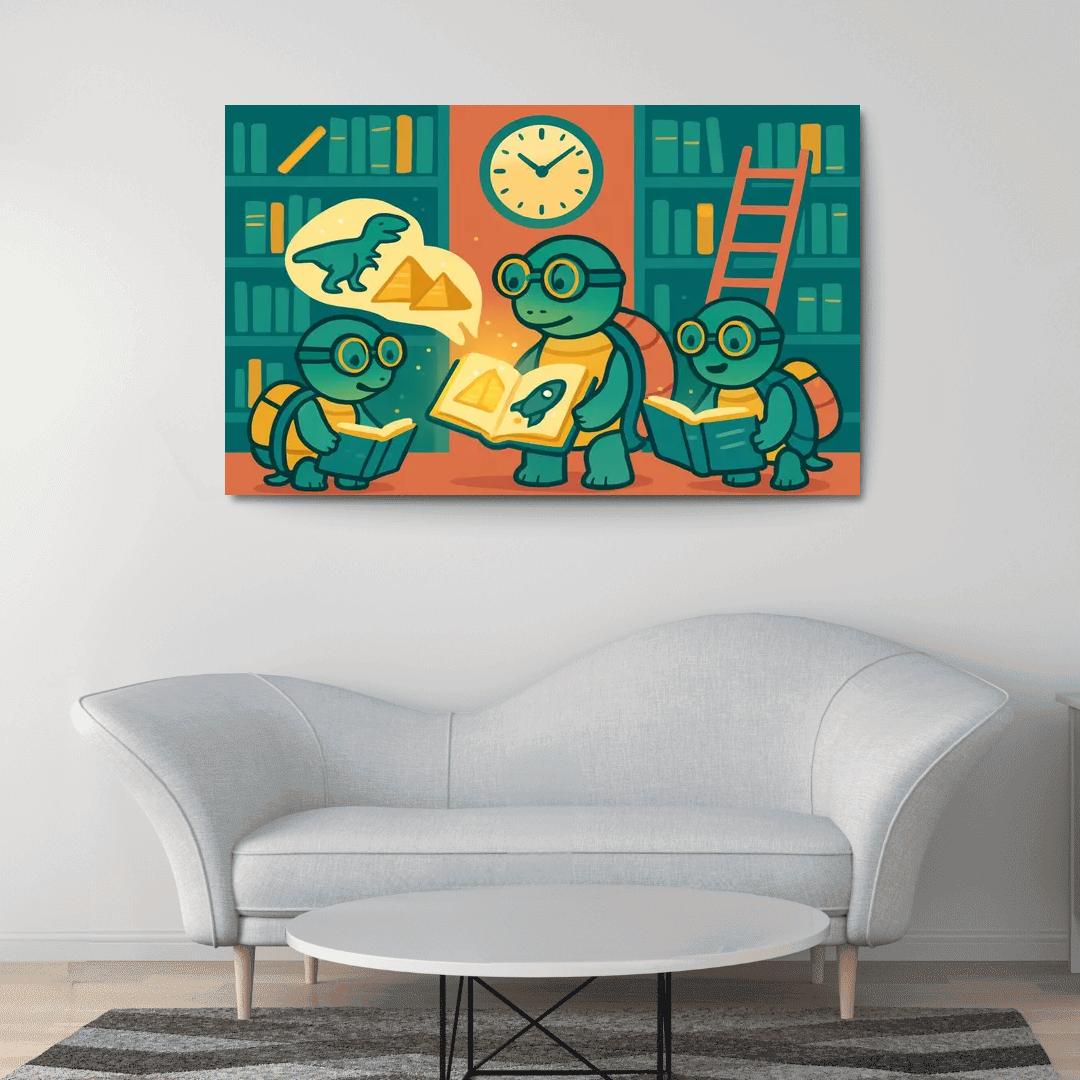 Time Traveling Turtles In The Library modern paintings frame